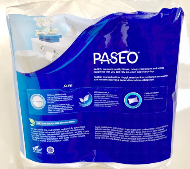 tissue tisu paseo toilet pure soft 4roll 3ply 300sheets-1