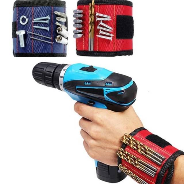 Gelang magnet tukang kontraktor magnetic wristband tools kit-biru