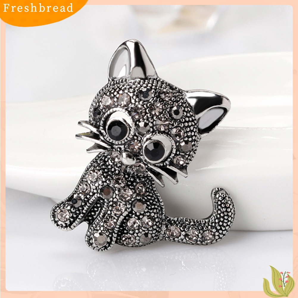 [ TERLARIS]Vintage Women Girls Lovely Cat Kitten Rhinestone Collar Brooch Pin Party Jewelry