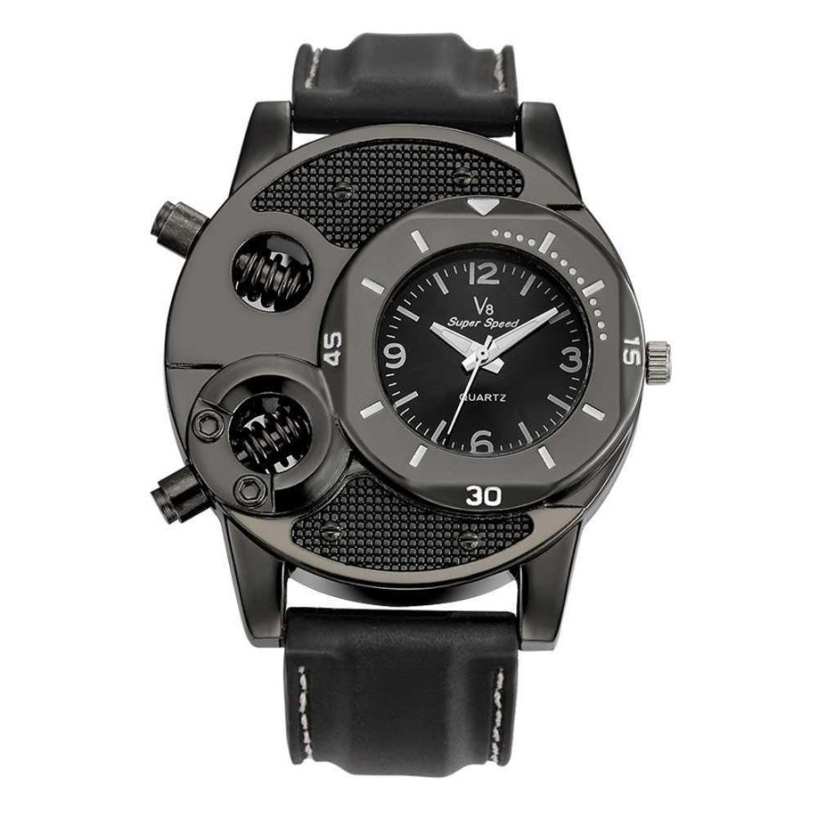 Super Speed Jam Tangan Analog Luxury Quartz - V8 - Black