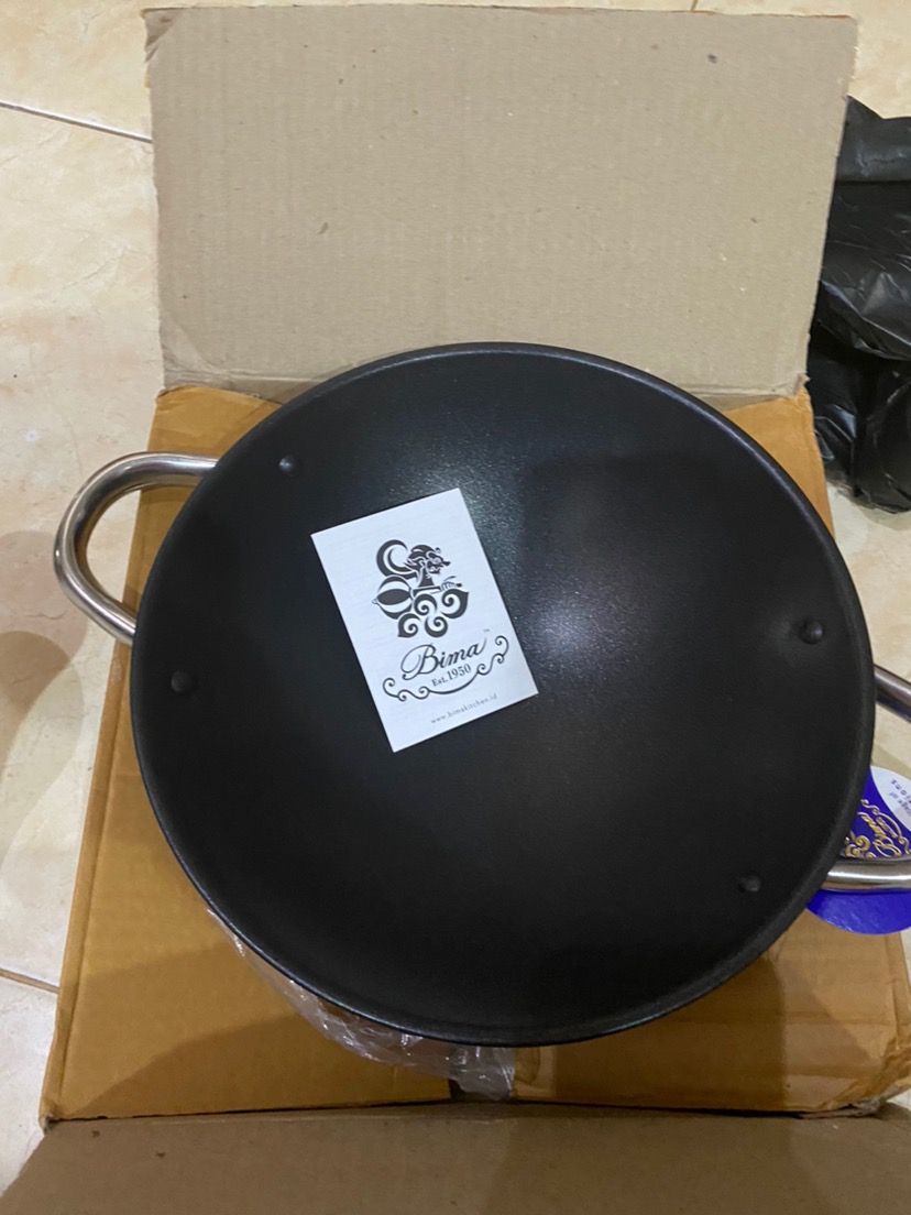 Wajan Kuali Besi Bima Tutup Kaca 26cm Lapisan Anti Lengket Wok Kualitas Export Ns049