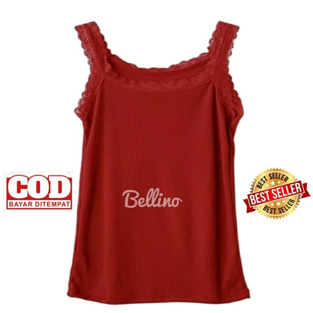 Camisol Renda Jumbo Viorano Tank Top Singlet Camisole Wanita Tanktop Big Size Super Soft Kaos Ft XXL-Maroon