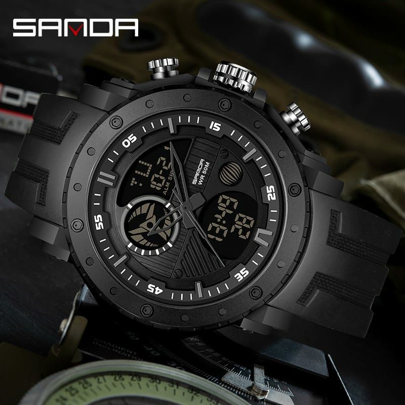 JAM TANGAN SANDA 6012 Jam Tangan Pria Digital Analog Tali Rubber Chronograph Anti Air