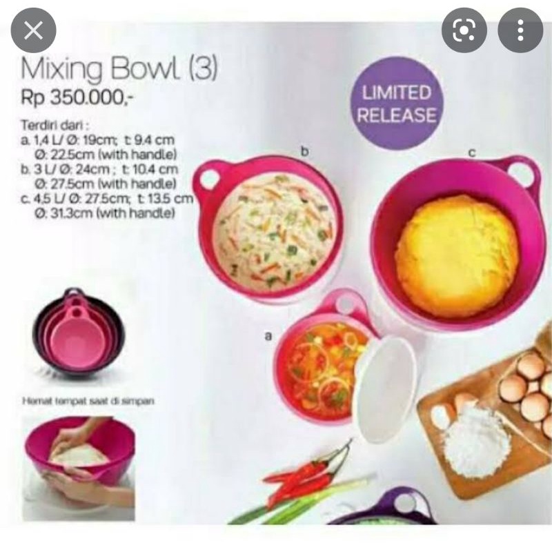 tupperware mixing bowl - wadah tepung - wadah roti -wadah bahan masakan