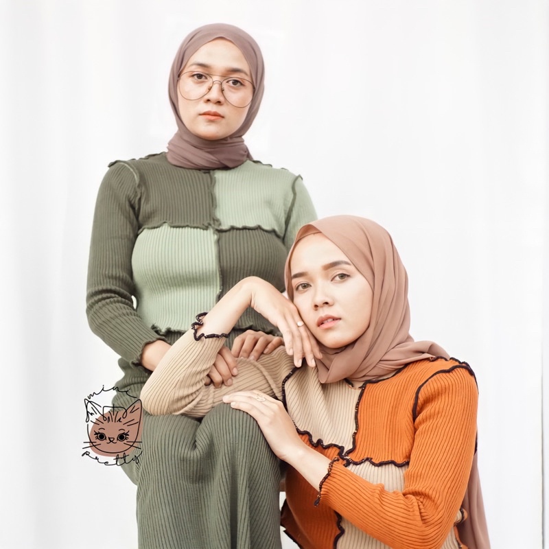 Seam Front Longsleeve  / Combine  Crop Top / Lengan Panjang