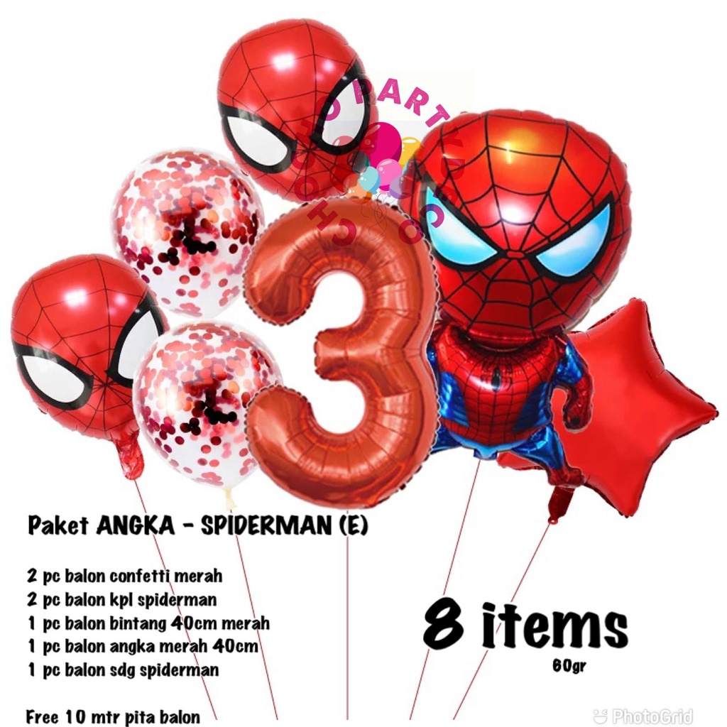 (1set) Paket balon ANGKA Spiderman ulang tahun dekorasi ulang tahun spiderman