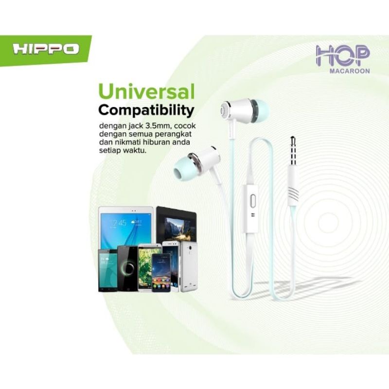 Hippo Headset HOP Macaroon Handsfree Super Bass Wired