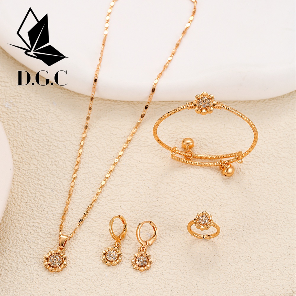 Set Perhiasan Anak Titanium Set Kalung Gelang Cincin Tiatanium Anting Korea Fashion Cincin Aksesoris Wanita Murah