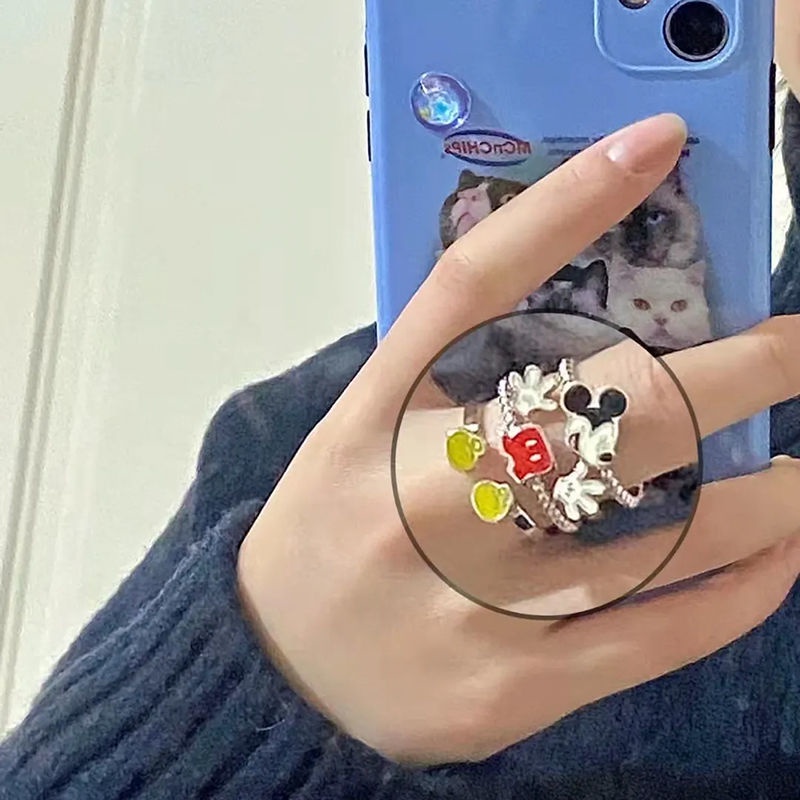 Cincin Model Terbuka Adjustable Desain Mickey Mouse Untuk Wanita