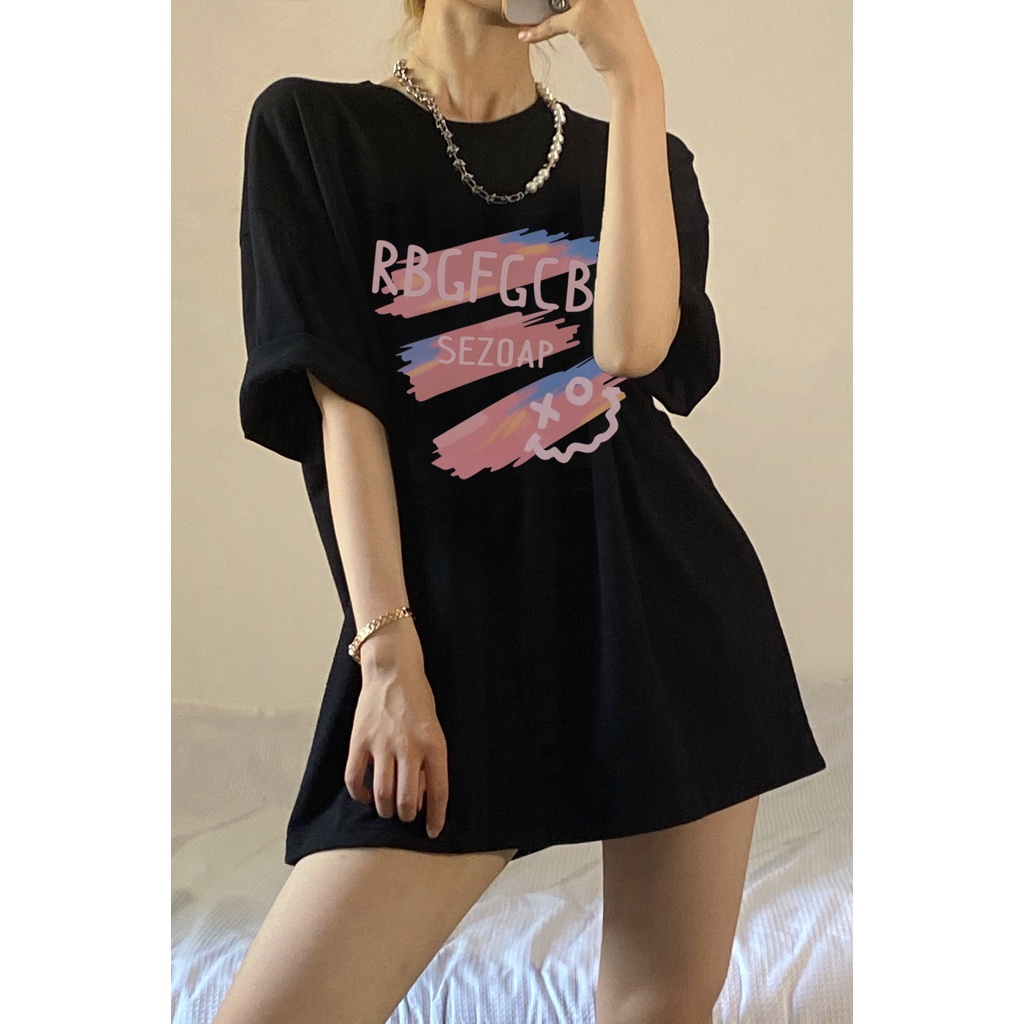 baju atasan wanita korean style letters graphic printing kaos import oversize hitam t shirt