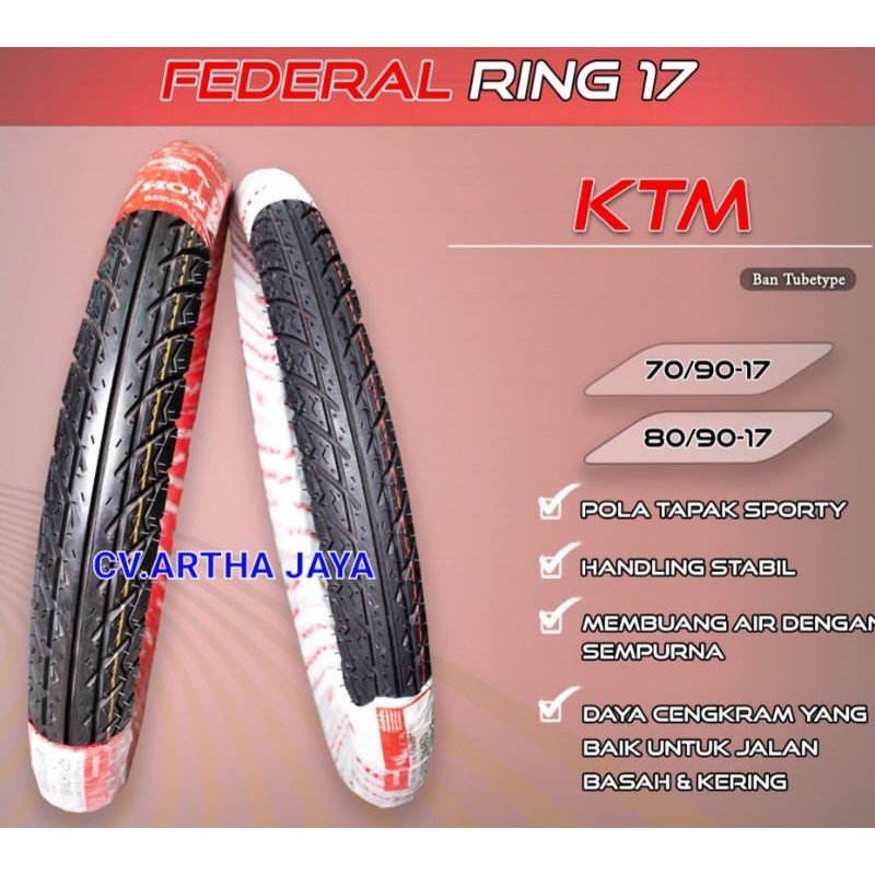 BAN LUAR DEPAN & BELAKANG MOTOR BEBEK FEDERAL AHM 70/90-17 & 80/90-17 RING 17 250-17 & 275-17 RING 1