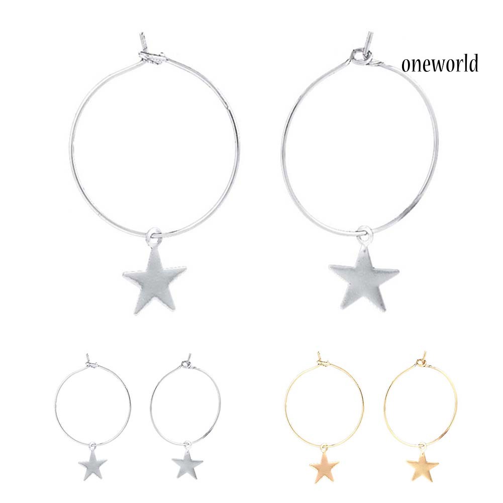 OW@ Fashion Women Simple Star Charm Big Circle Hoop Earrings Party Jewelry Gift