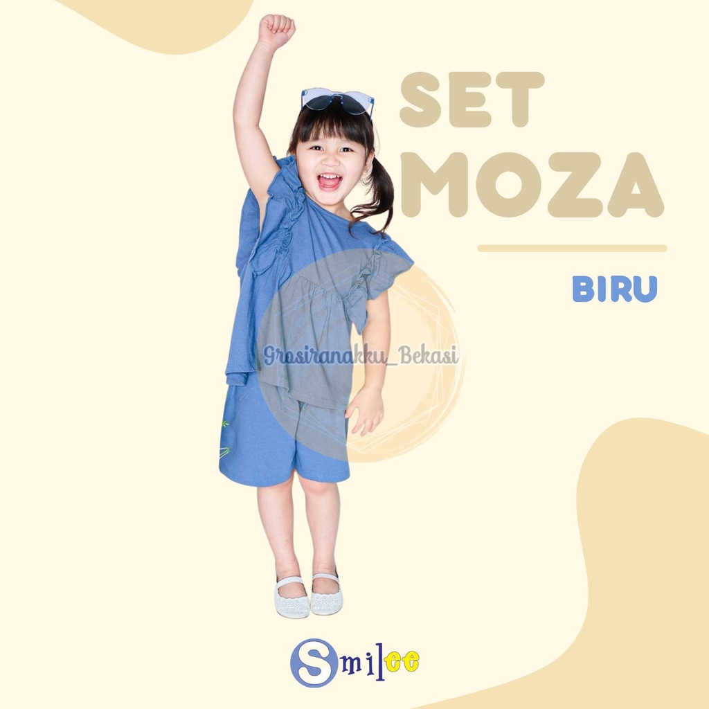 Setelan Anak Kaos Smilee Moza  Warna Biru Size 1-5Thn