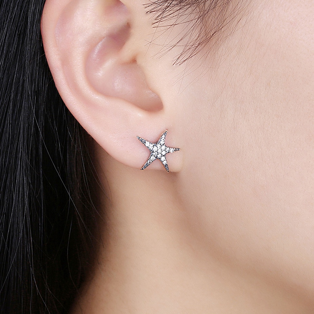 Hu Hu Hu Hu Hu Alat Bantu Pasang Kacamata♡ 1 Pasang Anting Stud Bentuk Bintang Laut Warna Silver Untuk Hadiah