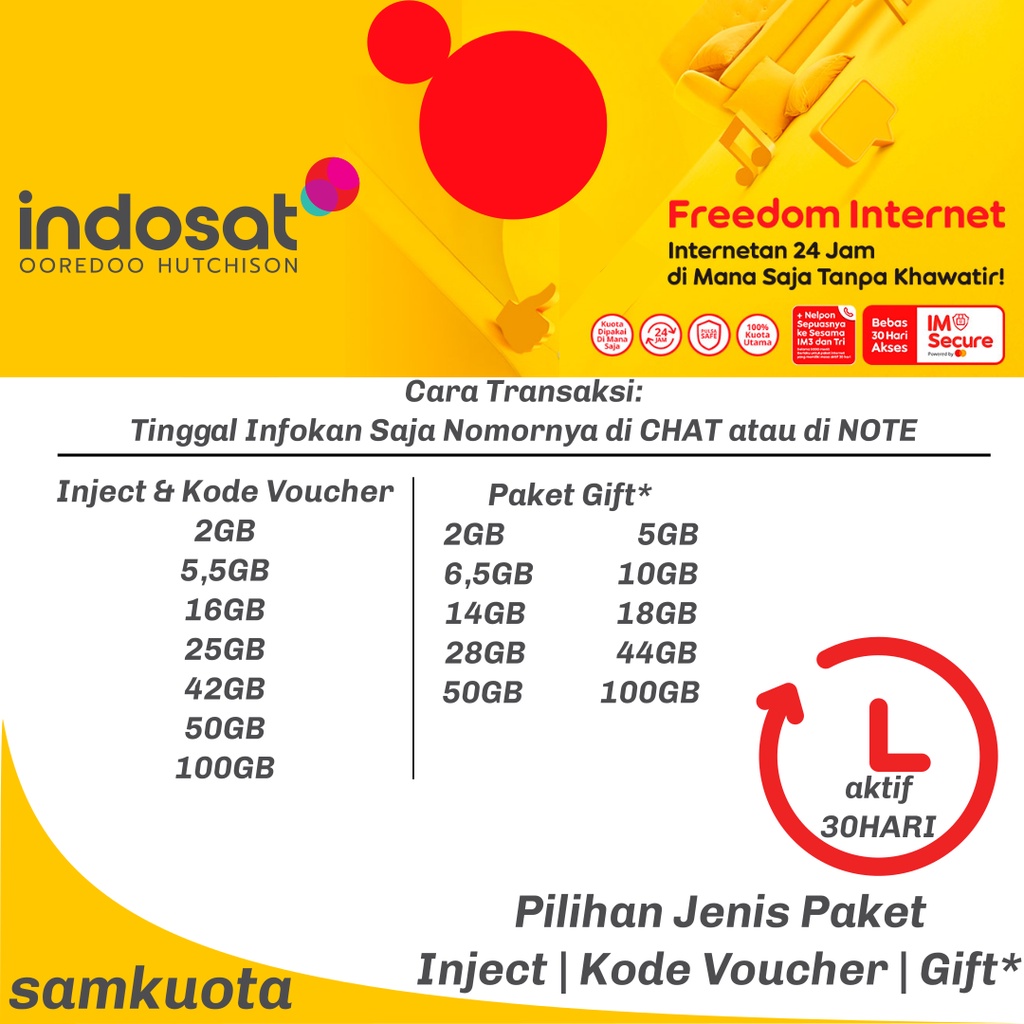 indosat freedom internet 2gb 5gb 5,5gb 6,5gb 10gb 14gb 16gb 18gb 25gb 28gb 42gb 44gb 50gb 100gb
