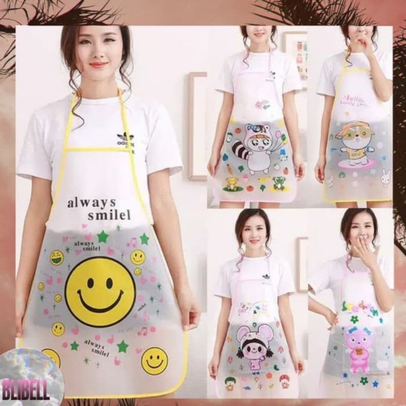 CELEMEK MASAK PLASTIK KARAKTER APRON WATERPROOF