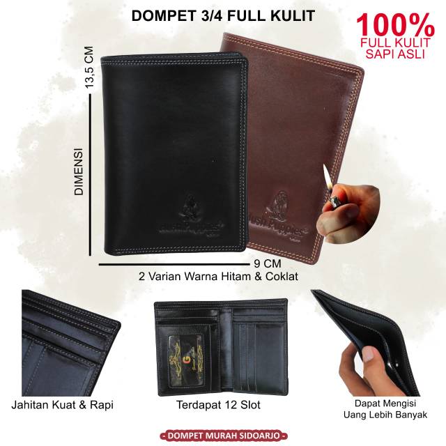 DOMPET PRIA FULL KULIT SAPI ASLI 3/4 EMBOS HUSH PUPPIES (FULL KULIT LUAR DAN DALAM ) KODE A1