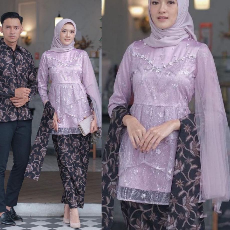 Recomended.. SET COUPLE KEBAYA  MECCA LILAC KEBAYA WISUDA KEBAYA LAMARAN KEBAYA MODERN KEBAYA FASHIO