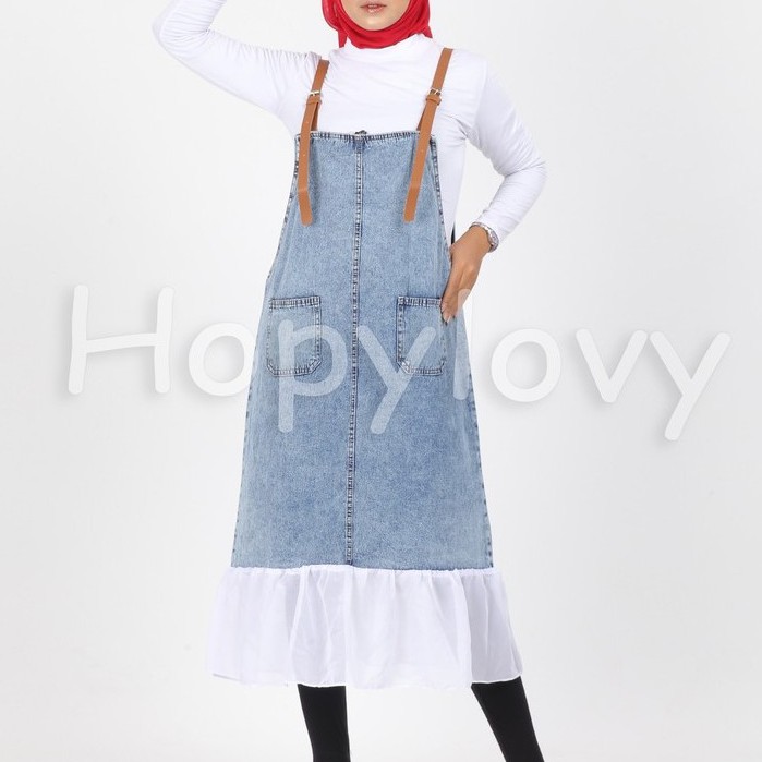 HOPYLOVY - Overall Jeans Wanita Snow Acid Kombinasi Sifon Mytha