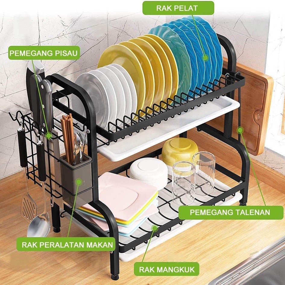 Grosir - H971 Rak Dapur Multifungsi 2 Tingkat / Rak Piring &amp; Mangkok / Peralatan Dapur / Tempat Pengering Piring &amp; Mangkok