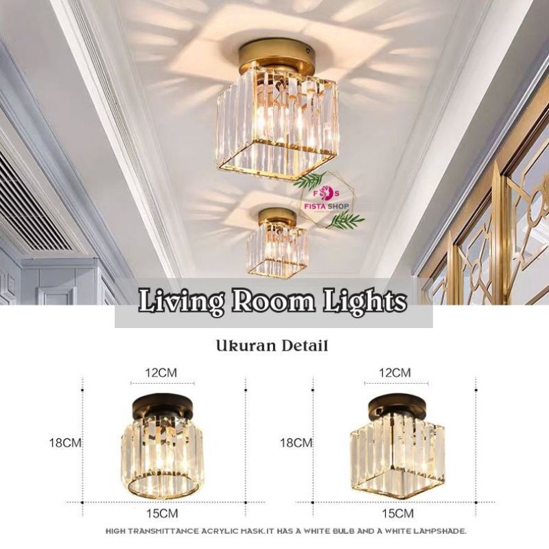 Lampu kristal plafon rumah gold Lampu ceiling kristal kotak modern crystal round fistashop