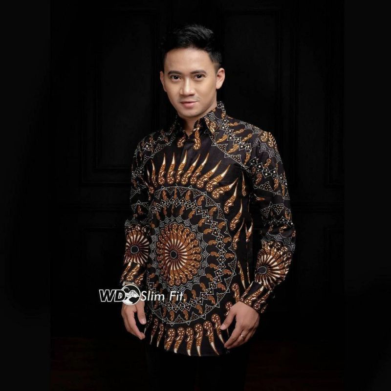 Batik Pria Lengan Panjang BATIK NAKULA HRB026 motif KERATONAN Kode 002 size M L XL XXL Reguler-Roda gold