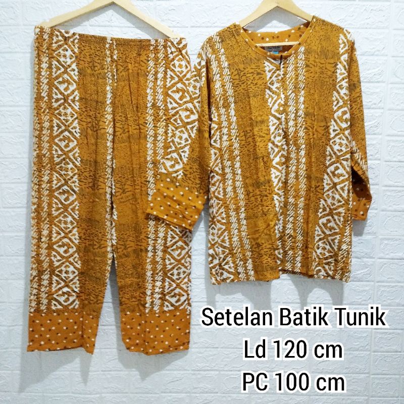 Oneset tunik setelan muslim lengan panjang / piyama batik