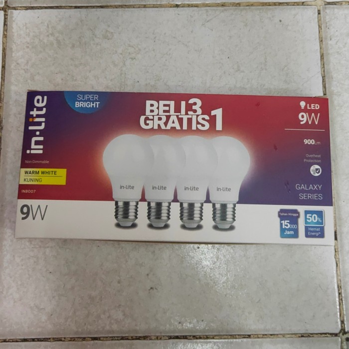 lampu LED bulb inlite 9 Watt, paket - warm white