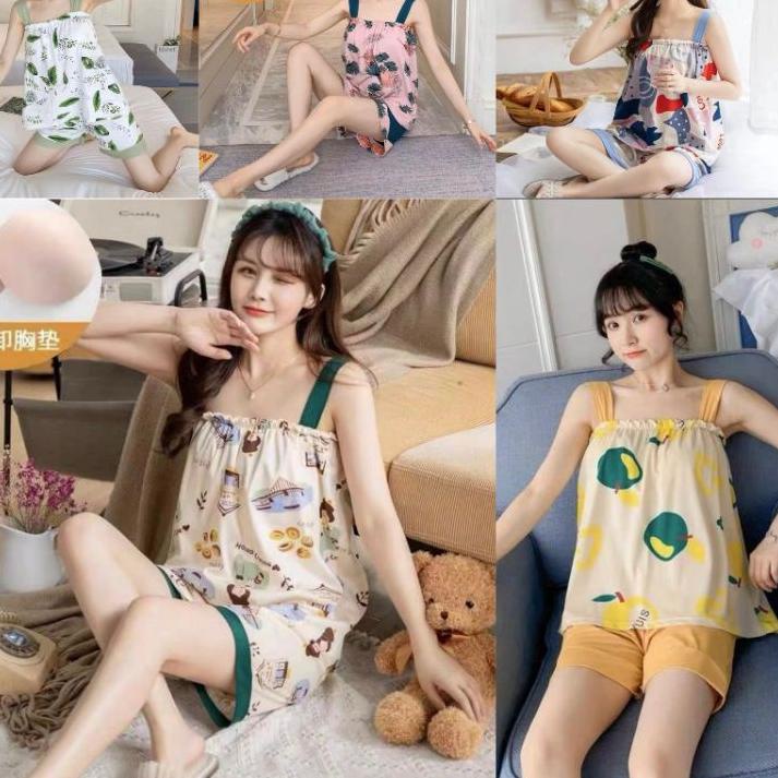 ✮ stelan baju tidur tanktop celana pendek / piyama wanita dewasa spandek import / stelan hp seksi ☜