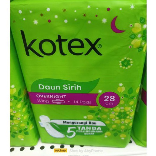 KOTEX DAUN SIRIH OVERNIGHT WING 14 PADS 28 CM