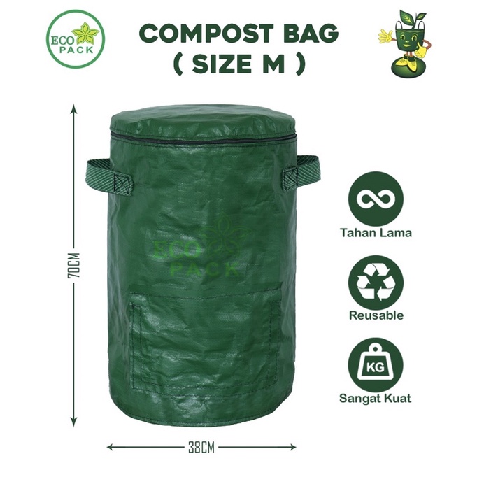 Compost Bag Eco Pack Tas Kompos Pengolah Sampah Organik Menjadi Pupuk Ukuran 50 80 200 Liter Original