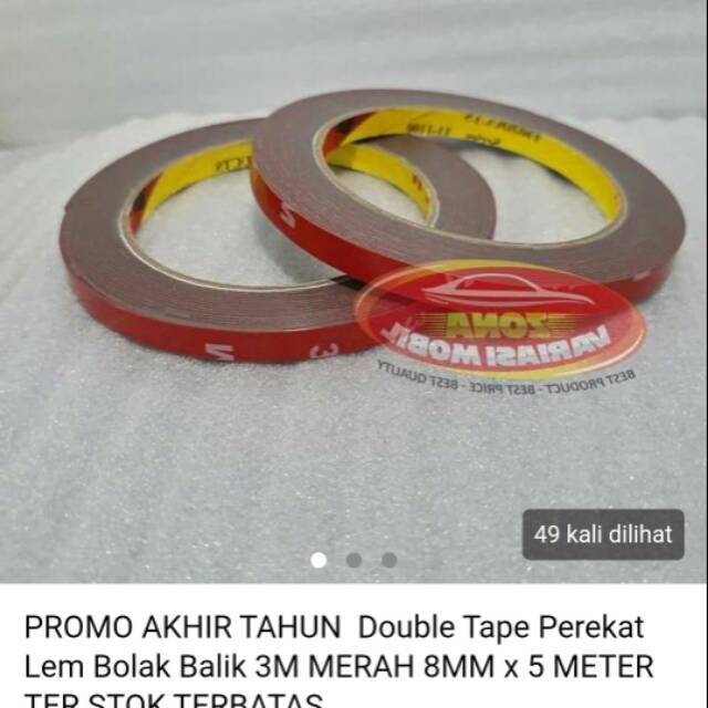 

Double Tape Perekat Lem Bolak Balik 3M MERAH 8MM x 5 METER TER STOK TERBATAS