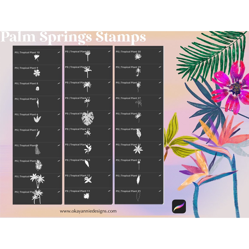 Procreate Brush - Palm Springs Aesthetic Procreate Stamp Brushes