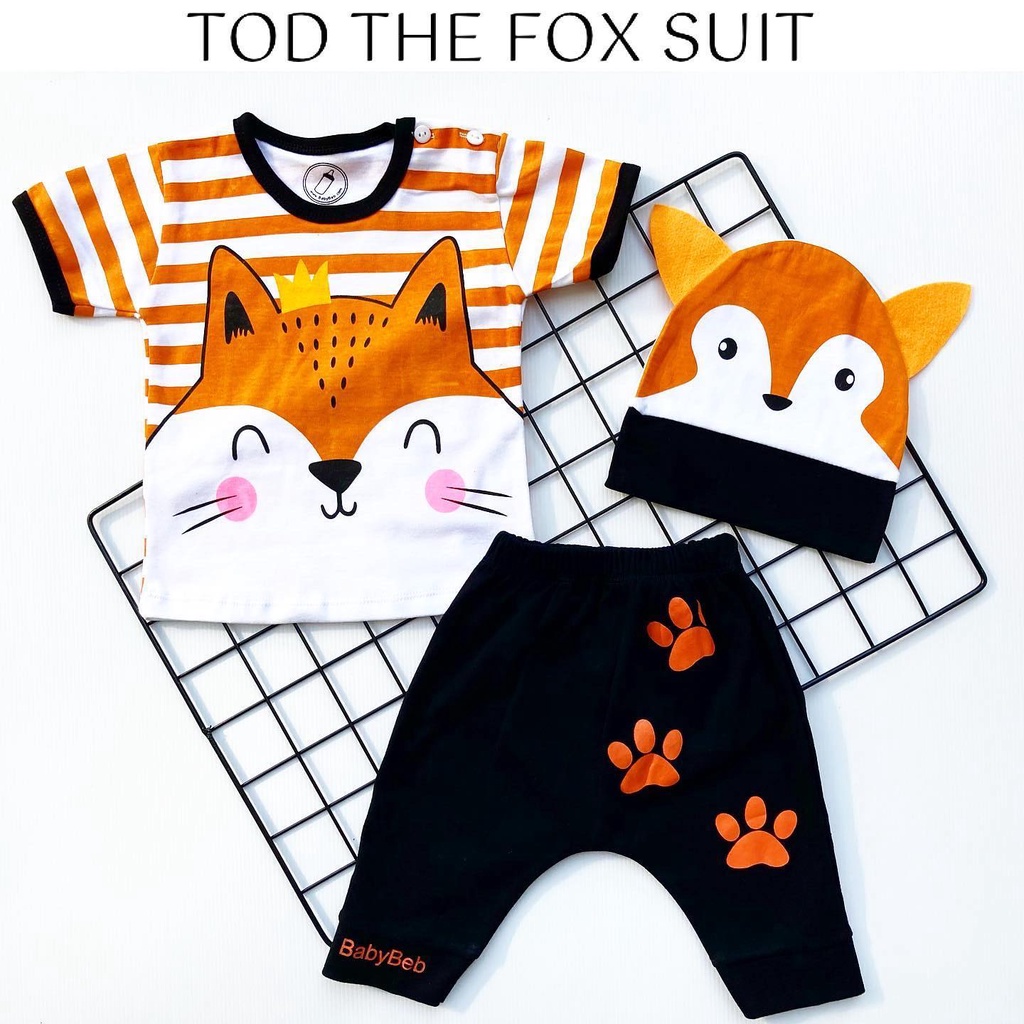 SUPER DRI / TOD FOX / JURASSIC / COCOMELON Baju Setelan Kaos Topi Celana Pergi Jalan Lucu Fashion Anak Bayi Cowok Laki Terlaris Lucu