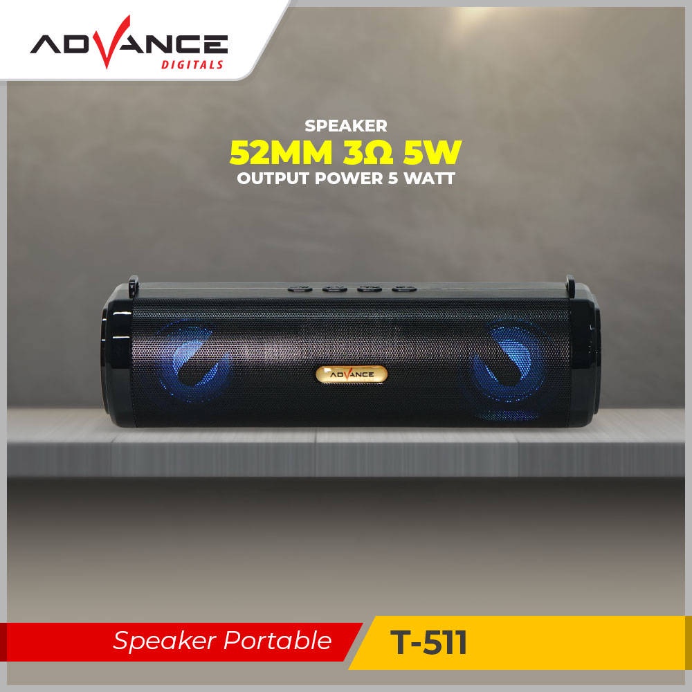 【READY STOCK】 Advance Portable full bass mini Wireless Bluetooth T-511 with led lights FM antenna radio 1200mAH