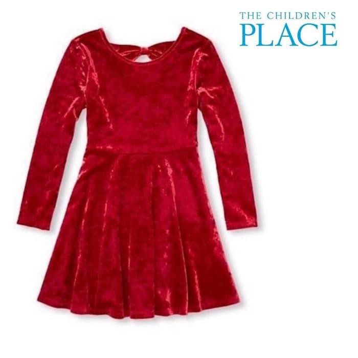 Dress anak branded The Children's Place red velvet 1-2 T - 18-24 Mo