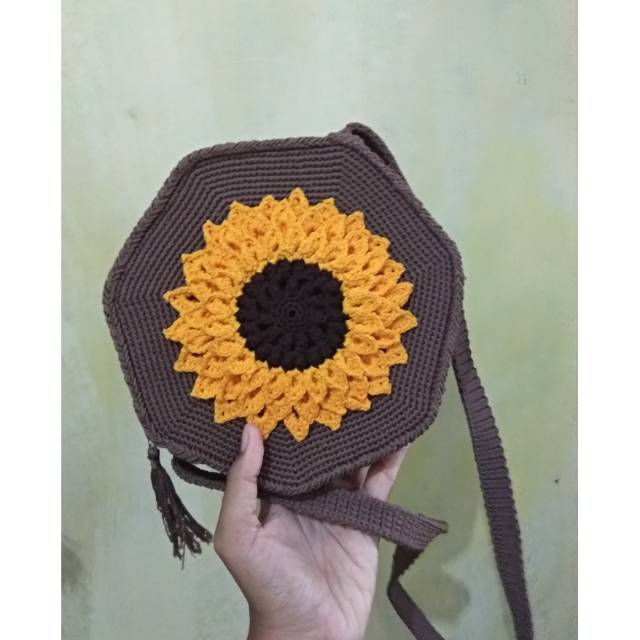 Tas Rajut Bundar Bunga Matahari 100 Handmade Shopee Indonesia