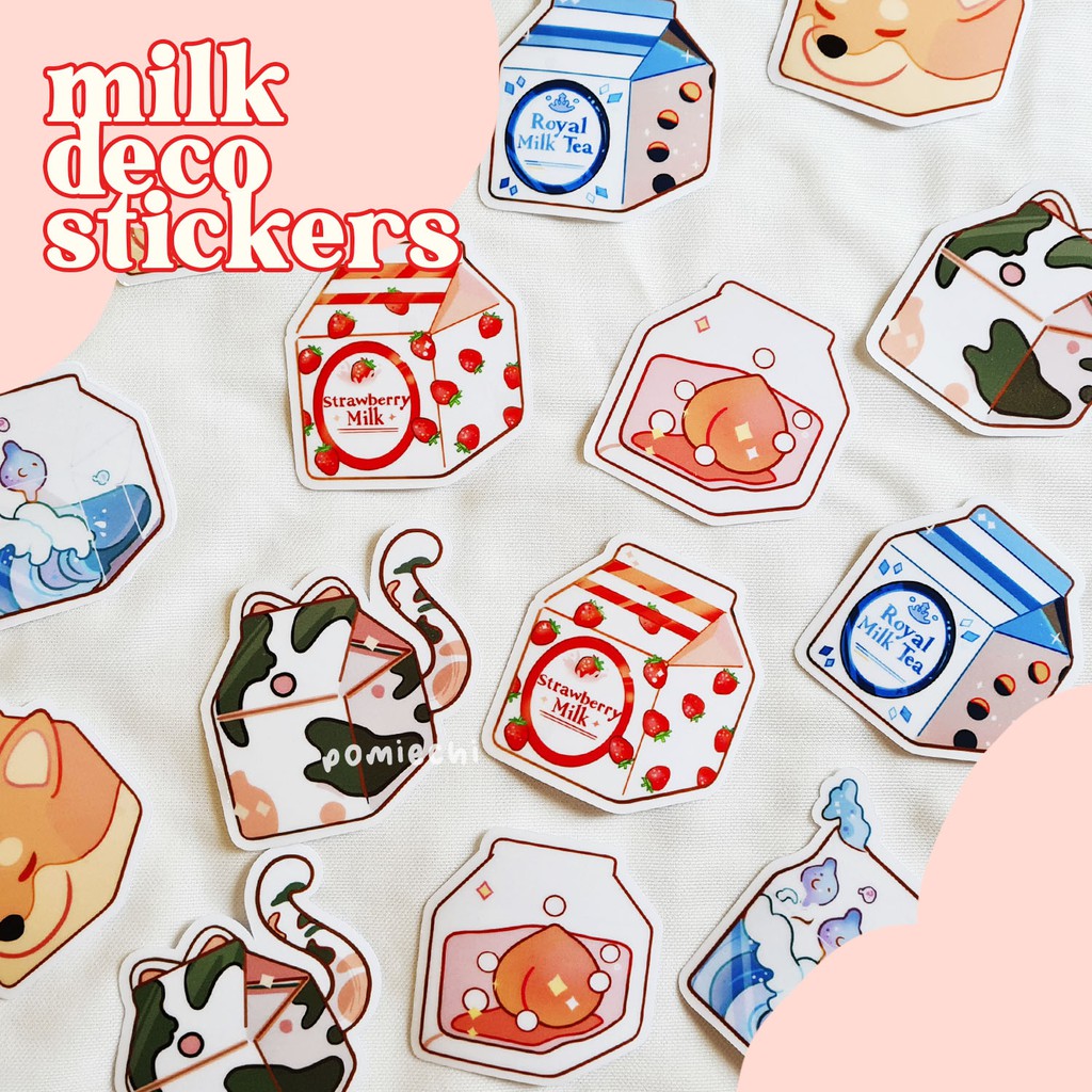 

Milk Box Sticker Cottagecore Bujo Deco. Stiker Kawaii Lucu untuk Scrapbooking