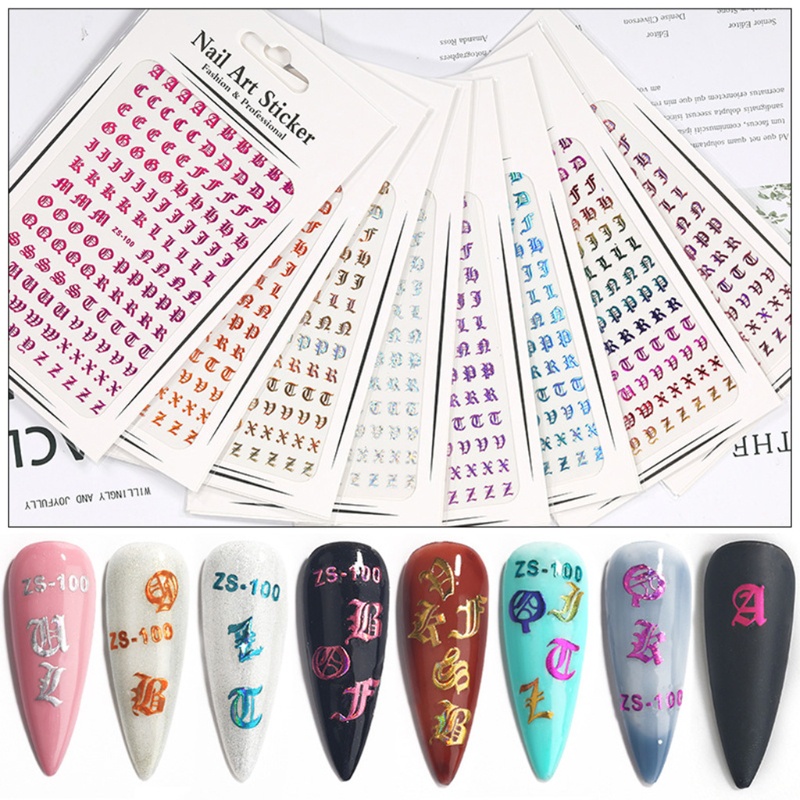 Siy 5 Lembar Stiker Glitter Epoxy Resin Uv Motif Huruf Gaya Retro Untuk Dekorasi Nail Art Diy