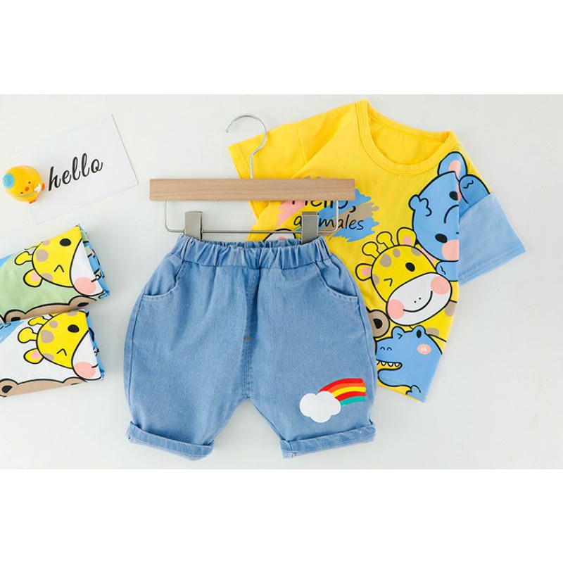 Hello Animales Set / Baju Setelan Anak - Anak / Baju Setelan Import