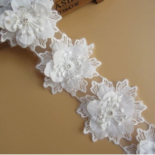 Lace Patch - White Flower Beading #23 (5pcs)