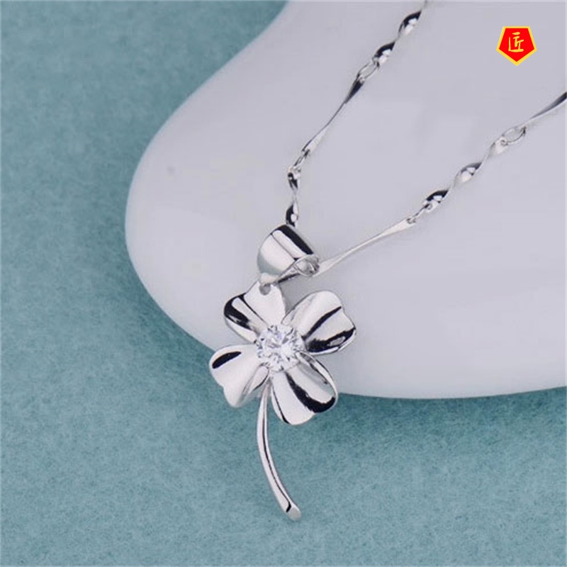 [Ready Stock]Clover Item Silver Necklace Korean Style Fashion Simple