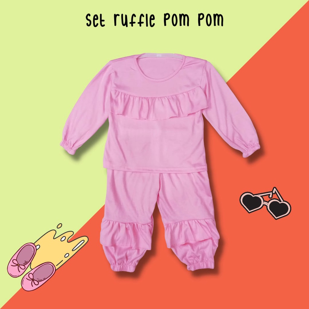 BabynKids - Set RUFFLE/ Setelan Anak Pom Pom/ Setelan Anak Perempuan / Setelan Anak Kerut / Setelan Anak Ruffle