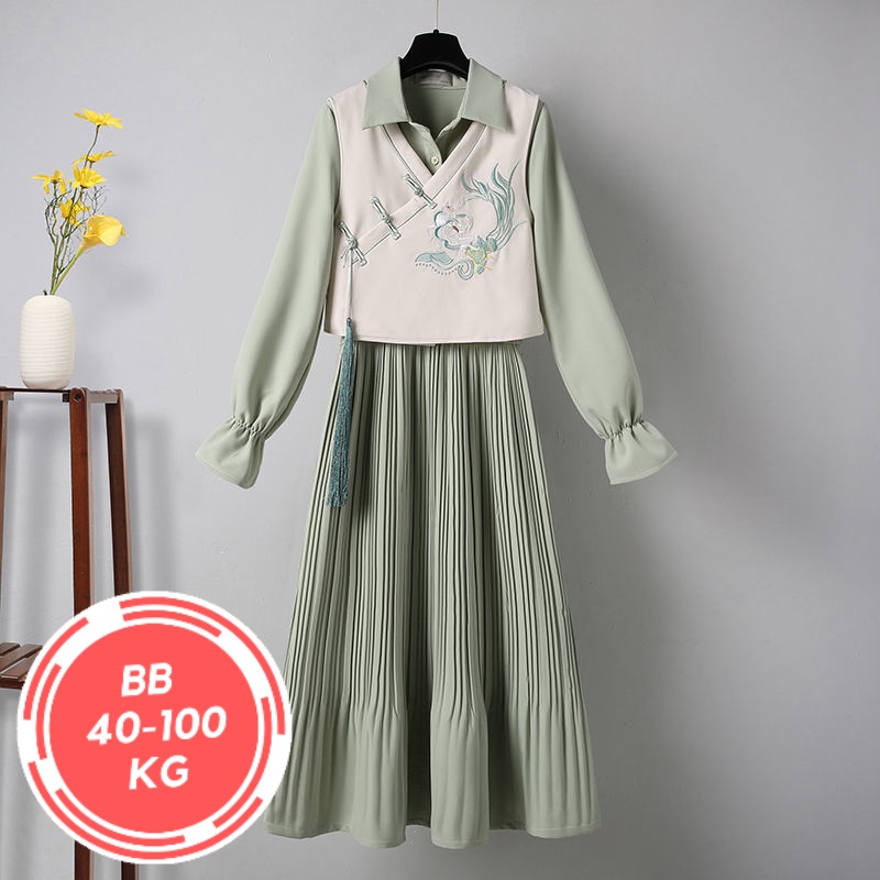 Dress Setelan Hanfu Wanita Jumbo BB 40-100 KG Terlihat Langsing Elegan Model Baru