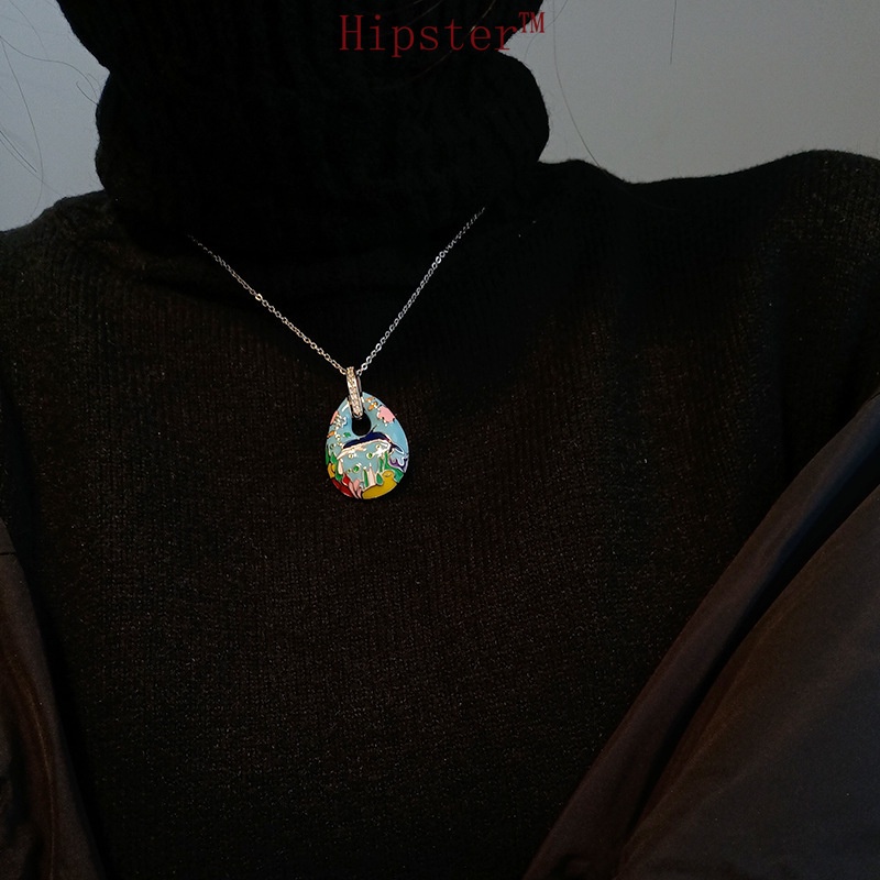 Cute Funny Personality Cartoon Dolphin Paradise Colorful Enamel Pendant Necklace