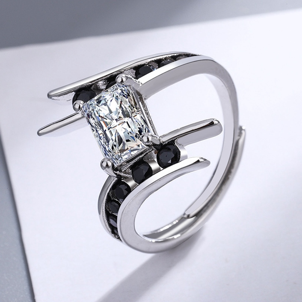 Hu Hu Hu Hu Hu Alat Bantu Pasang Kacamata♡ Cincin Berlian Imitasi Bentuk Persegi Bahan Cubic Zirconia Warna Hitam Untuk Wanita