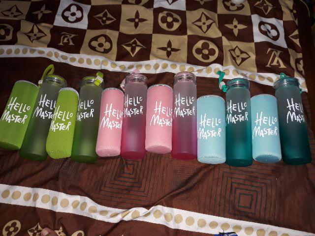 Botol Minum Kaca B-72 - Botol Minum Hello Master + Free Pouch