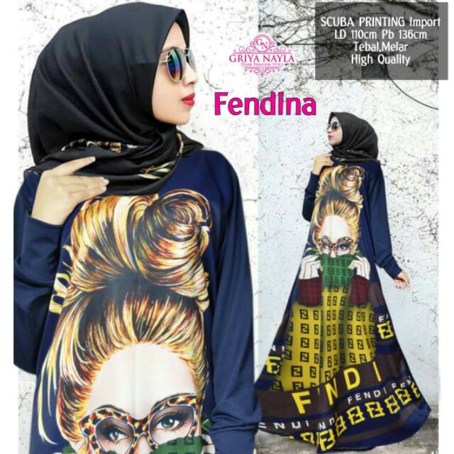 FENDINA dress gamis full printing import/original