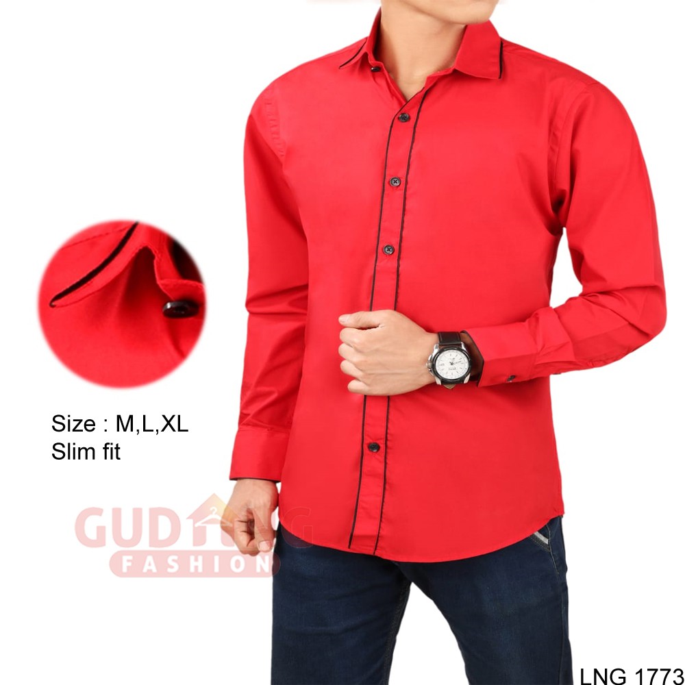 Kemeja Casual Pria Polos Slim Fit Panjang dengan Motif Lis (COMB)