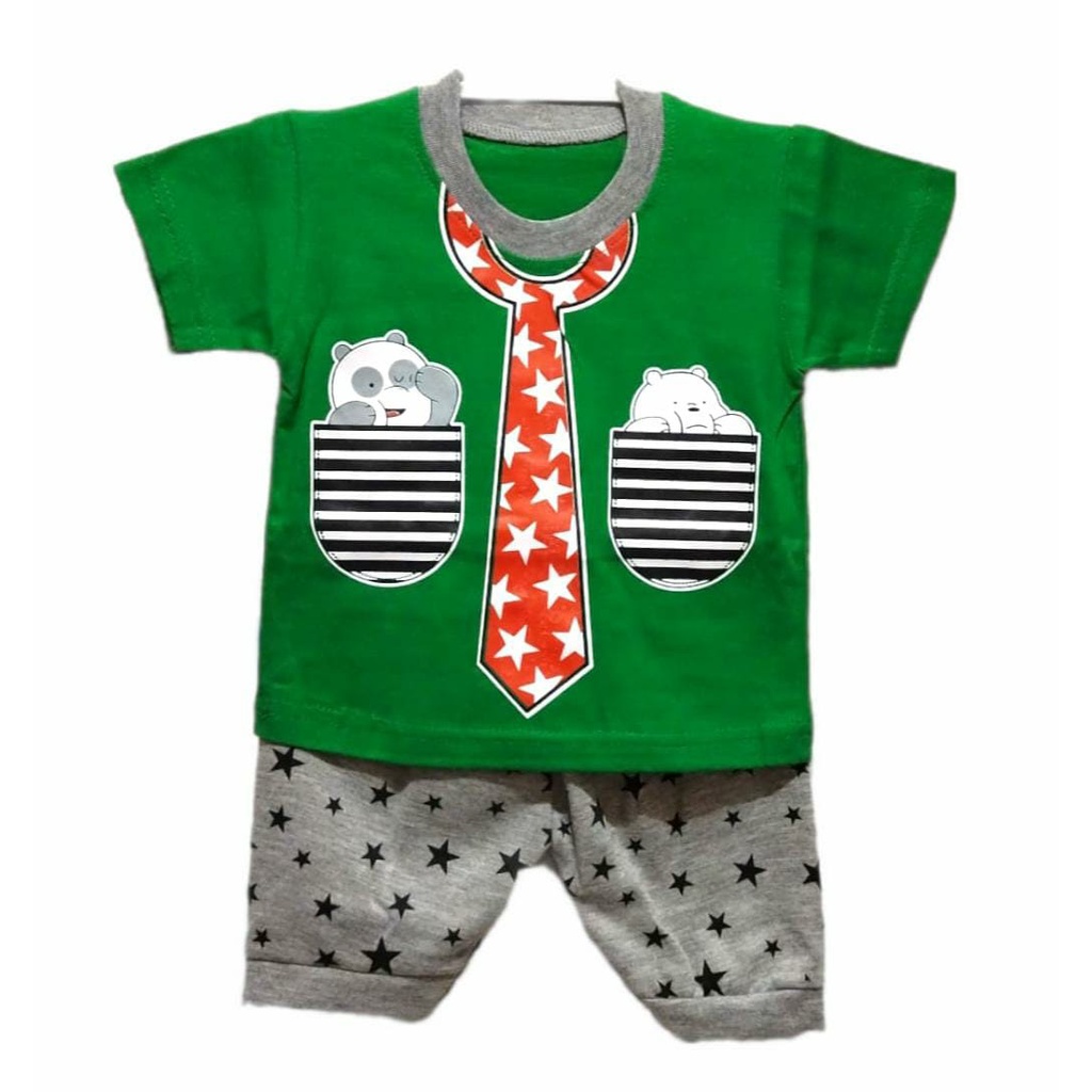 SETELAN BAJU BAYI LAKI LAKI 3 - 18 BULAN  KATUN KUALITAS IMPORT COD DASI BEAR